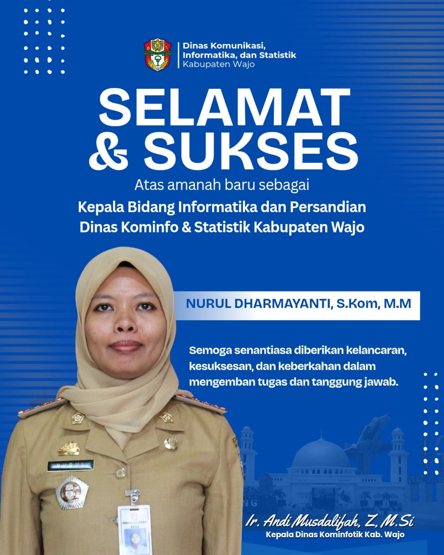 Ucapan Selamat Pelantikan Kabid Informatika dan Persandian Diskominfotik