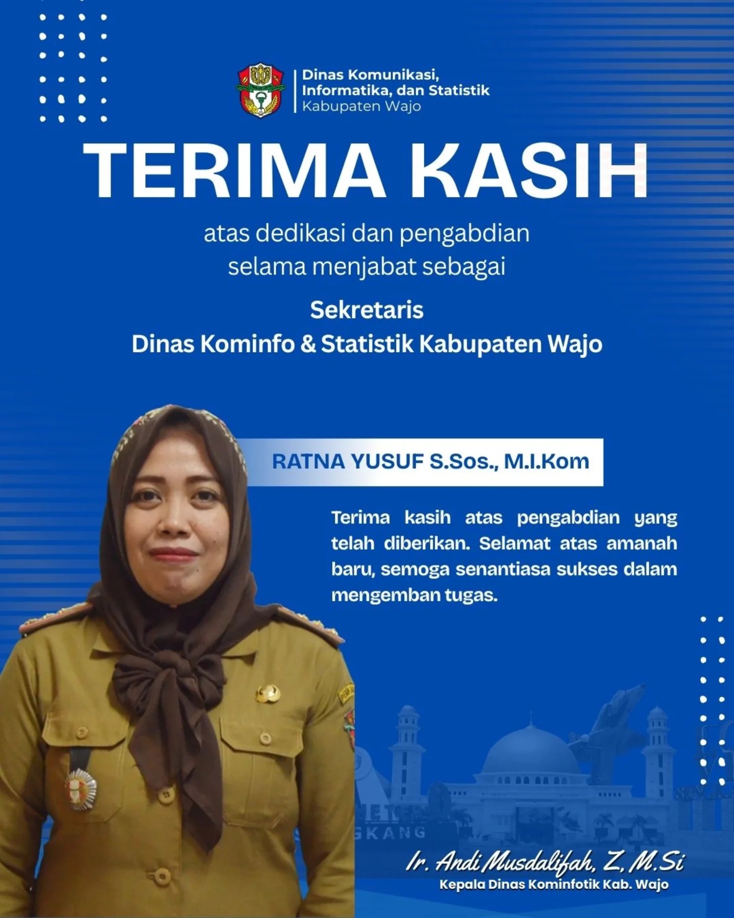 Ucapan Terimakasih Sekretaris Diskominfotik Demisioner